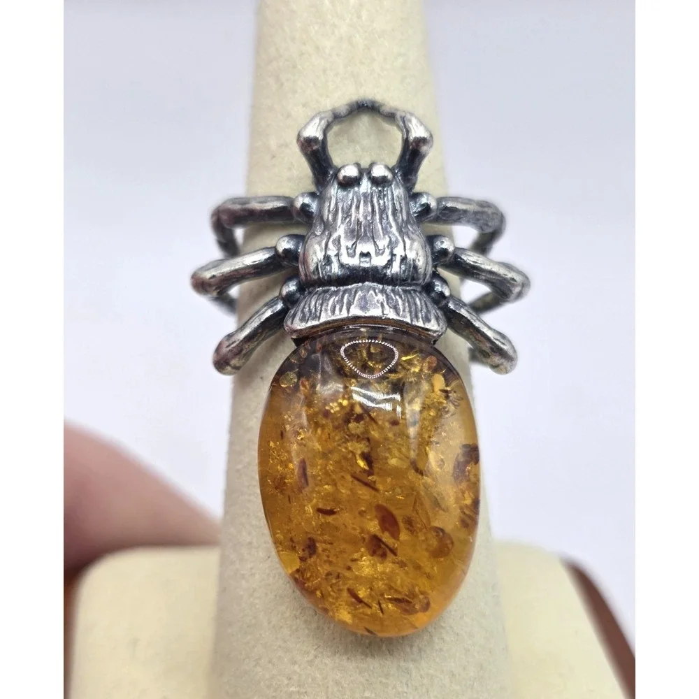 Baltic Amber‎ Sterling Silver Spider 925 Ring Size 7 Adjustable 10 g NWOT